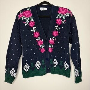 VTG RALSEY Cottagecore Grandmacore Rose Floral Cozy Cotton Button Up Cardigan